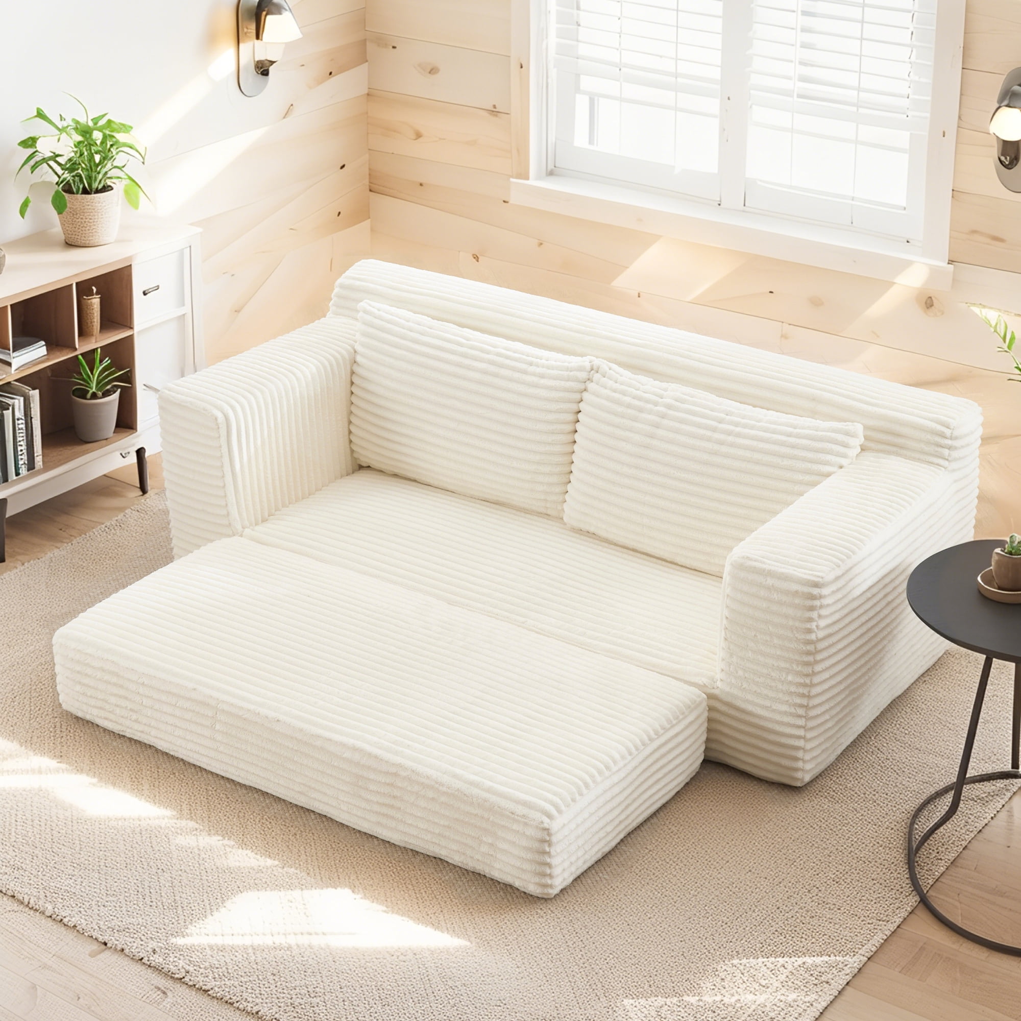 Leumius 70" Corduroy Loveseat Sofa,Pull Out Sleeper Sofa Bed,2-in-1Convertible Sofa Bed with Memory Foam & Steel Frame,No Assembly,Compact Couch for Small Spaces,Apartments,Beige