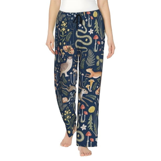 Fotbe Retro Forest Animals Pantalones de Pijama para Mujer, Pantalones de Dormir, Pantalones Pj con Cordón y Bolsillos-Large