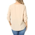 thumbnail image 3 of Women's Casual Round Neck Top Blouse with Roll Tab Sleeve, 3 of 6