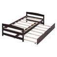 thumbnail image 5 of Twin Size Platform Bed with Pull Out Trundle , Solid Wood Daybed with Trundle for Boys Girls Teens, Twin Bed Frames with 8 Slats Support, No Box Spring Needed, 300lbs/250lbs Capacity, Espresso, 5 of 7