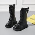 thumbnail image 2 of KPOPLK Fall Winter Girls Solid Combat High Boots Adjustable Buckle Strap Lace-up Boots Casual Knight Boots(1,Black), 2 of 9
