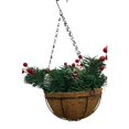 Christmas Hanging Basket with Lights Decorated with Pine Cones Berry