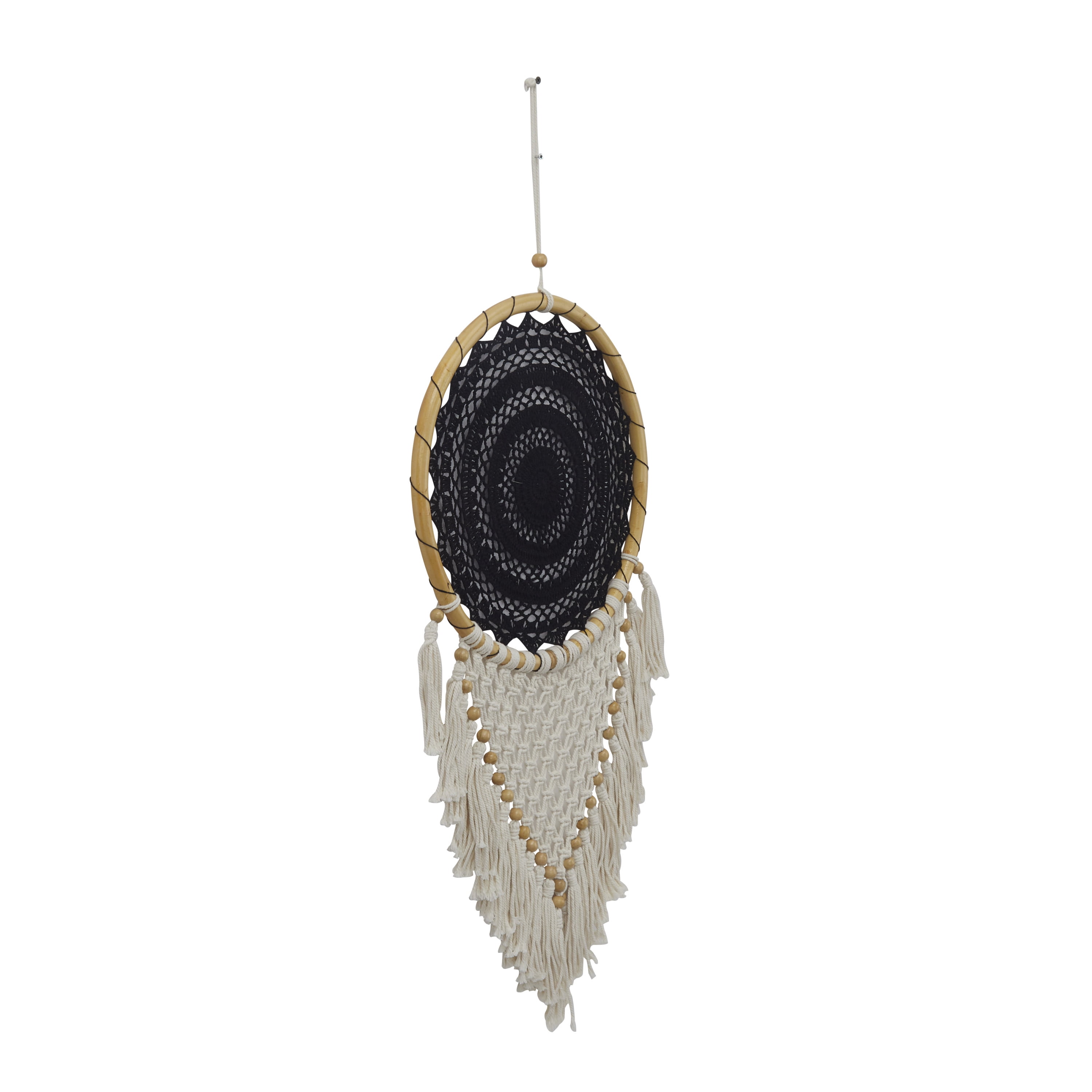 Solid Handmade Intricately Woven Macrame 16" x 42" Dreamcatcher Wall Decor with Beaded Fringe Tassels, by DecMode