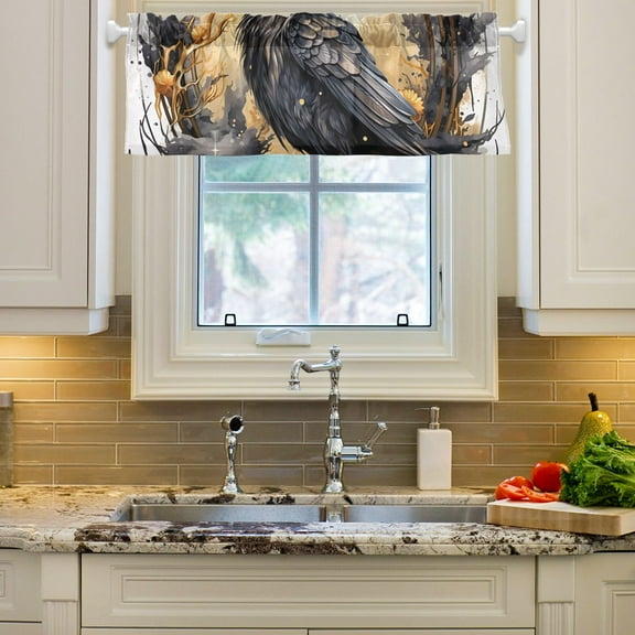 Bird Black Curtain Valances Farmhouse Design Window Treatment Decor Blackout Rod Pocket for Windows Living Room Kitchen 54" x 18"