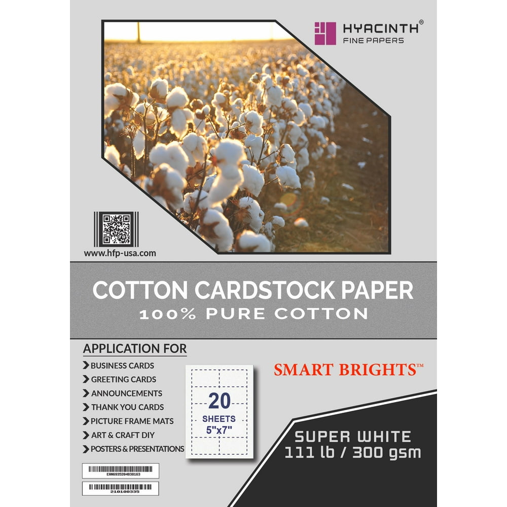 COTTON CARDSTOCK PAPER 100 COTTON PAPER 5"X7" 111 LB / 300 GSM 20