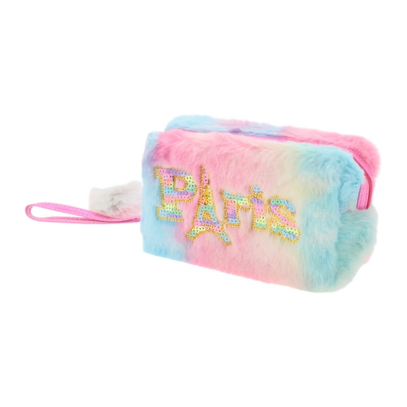 1 Pc Women Portable Sequin Pris Makeup Bag for Vacation Light Pink Yellow Blue Plush