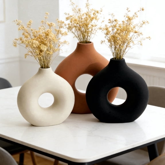 Ceramic Vases for Home Decor,Flower Vases Set of 3 Small Living Room Centerpiece Decorations for for Bedroom, Living Room,Office, Bookshelf, Modern Aesthetic Farmhouse Decorative