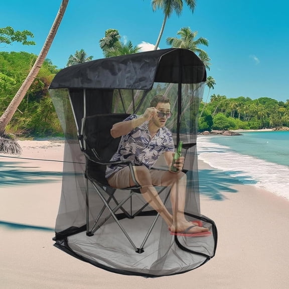 63-inch Tall Mosquito Net Cover for Awning Chair, Insect Barrier, Mosquito Mesh Tent, Black Chair Mosquito Net with Zipper Opening, 35 x 32-inch Waterproof Roof, for Fishing, Outdoor Camping Chairs