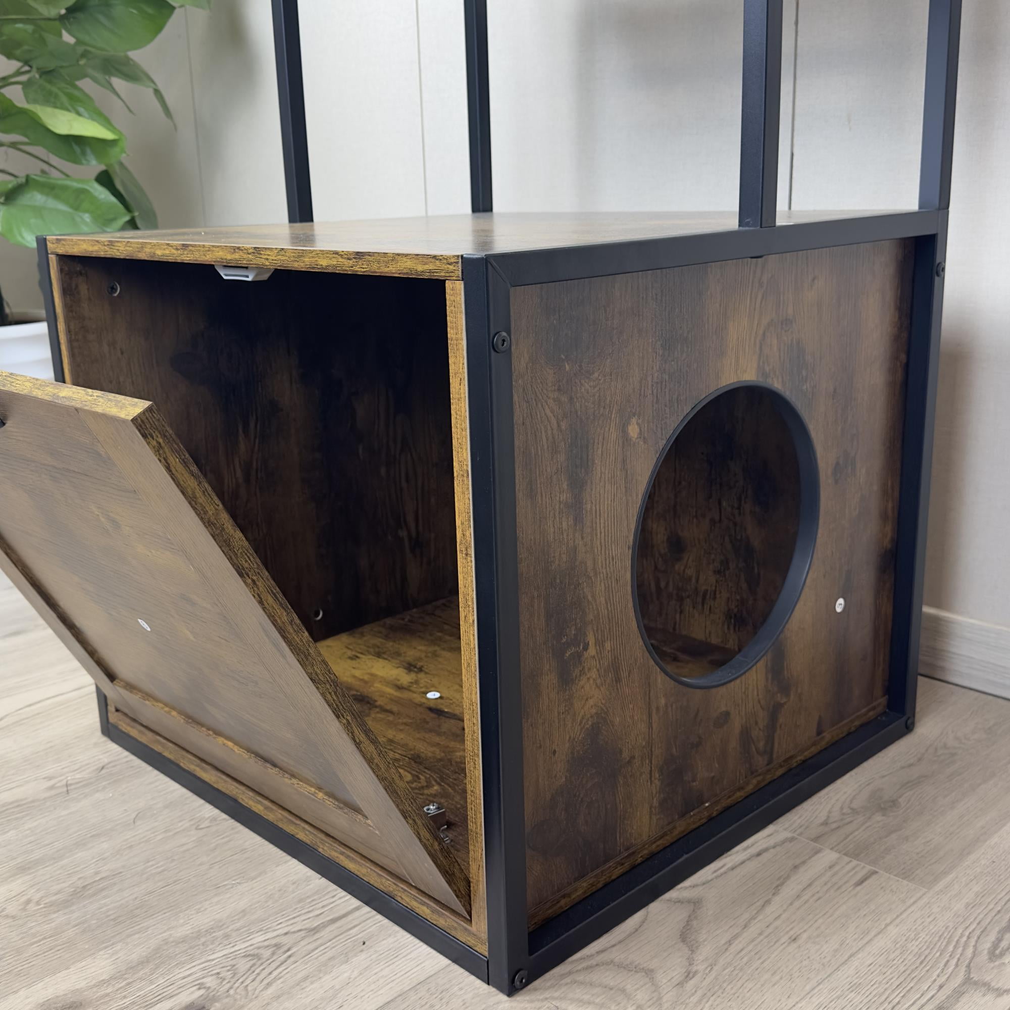 Kadyn 55" Wooden Cat Litter Box Cover Enclosure with Storage Shelves, Hidden Cat House Washroom, Spacious Storage, Fit Most of Litter Box, Brown