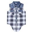 thumbnail image 2 of Bienzoe Girl's Plaid Denim Sleeveless Blouse Casual Tank Tops Black/White 18, 2 of 10