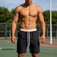 thumbnail image 3 of Mens Shorts Casual Summer Elastic Waist Drawstring Straight Leg Lightweight Knee Length Athletic Shorts with Pockets, 3 of 7