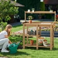thumbnail image 3 of Onbrill Potting Bench, Outdoor Wooden Potting Bench Table w/Removable Sink, 4 Side Hooks for Garden, 3 of 8