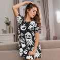 thumbnail image 3 of Honeii Black White Spooky Ghosts Print Women's Loose Short Sleeve Nightgown, Soft Cotton Sleepwear, Comfy Loose Fit Pajama Dress for Sleep and Lounge, 3 of 6