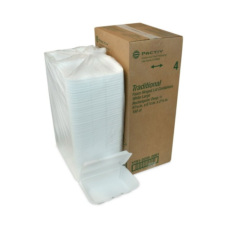 Foam Hinged Lid Container, Single Tab Lock #205 Utility, 9.19 x 6.5 x 2.75, White, 150/Carton Foam Hinged Lid Container, Single Tab Lock #205 Utility, 9.19 x 6.5 x 2.75, White, 150/Carton