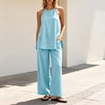 thumbnail image 3 of Zynoxe Two Piece Sets for Women Trendy Halter Neck Backless Camisole Top Wide Leg Pants Suit Comfy Breathable Cotton Linen Lounge Set Summer Versatile Solid Color Vacation Outfits XL, 3 of 8