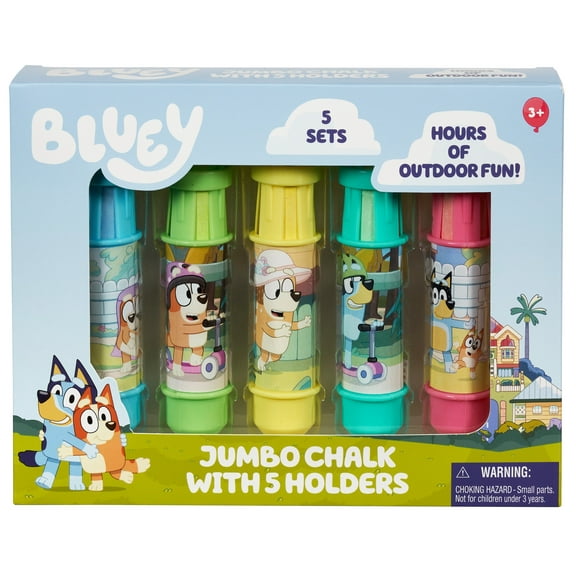 Little Kids Inc Bluey Official 5-Piece Chalk Set with Holders for Kids