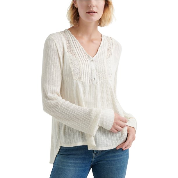 Lucky Brand Womens Pintuck Bib Pullover Blusa, Blanco, Mediano Lucky Brand Pull-over