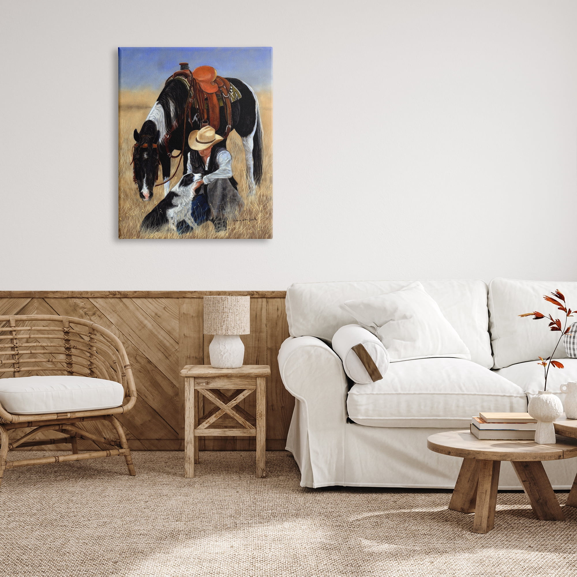 Stupell Industries Cowboy with Dog & Horse Animals & Insects Painting Gallery Wrapped Canvas Art Print Wall Art, 30 x 40