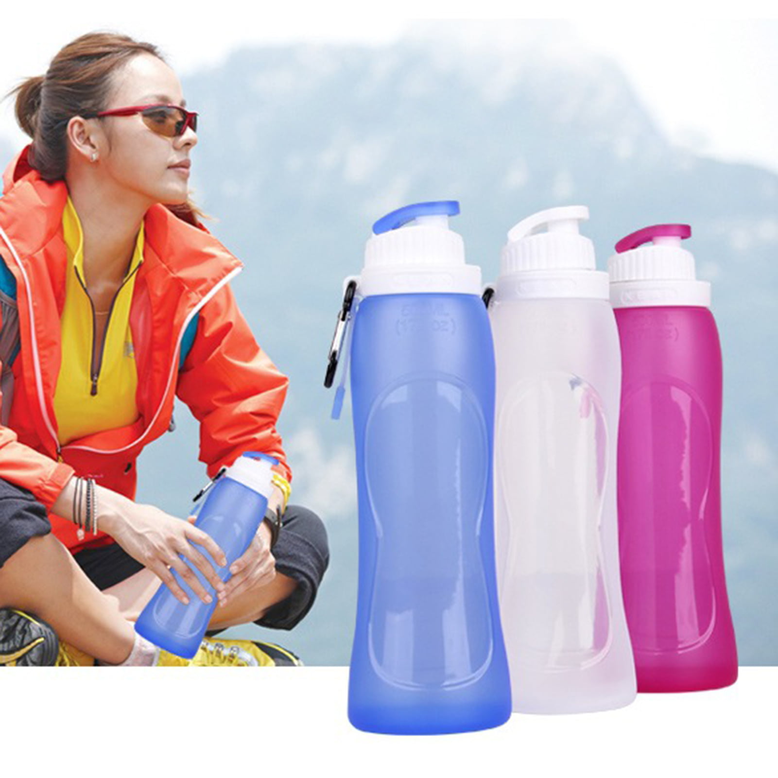 500ml Collapsible Silicone Foldable Drink Bottle Outdoor Sports Kettle Supe. 