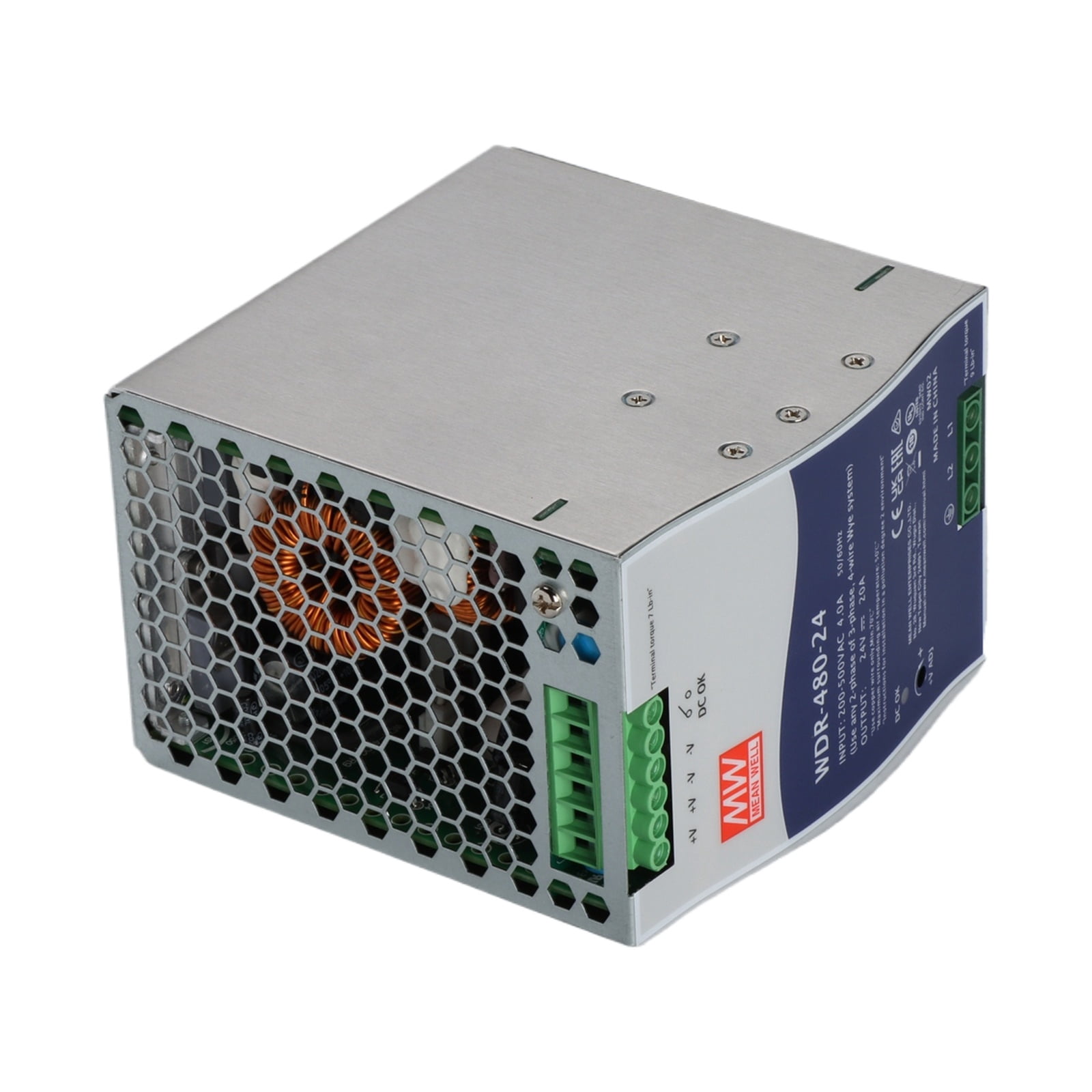 Feedannce 24V 20A 480W Industrial DIN Rail Switching Power Supply,  MEAN WELL WDR-480-24
