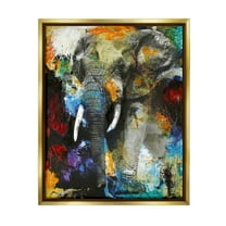 Layered Elephant Bold Wildlife Abstract Graphic Art Metallic Gold Framed Art Print Wall Art