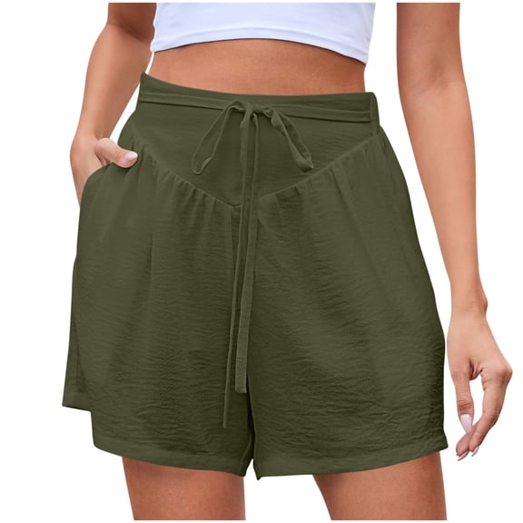 Hurxie Womens Shorts Casual with Pockets Drawstring Elastic Waist Beach Vacation Trendy Summer Clothes Army Green,S