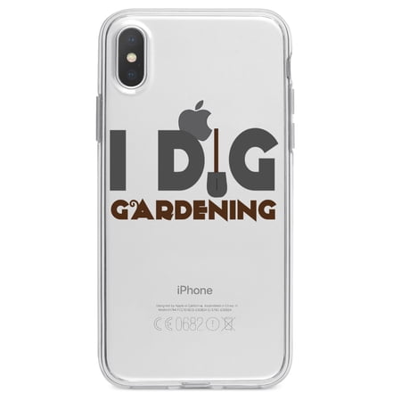 DistinctInk Clear Shockproof Hybrid Case for iPhone X / XS (5.8" Screen) - TPU Bumper Acrylic Back Tempered Glass Screen Protector - I Dig Gardening