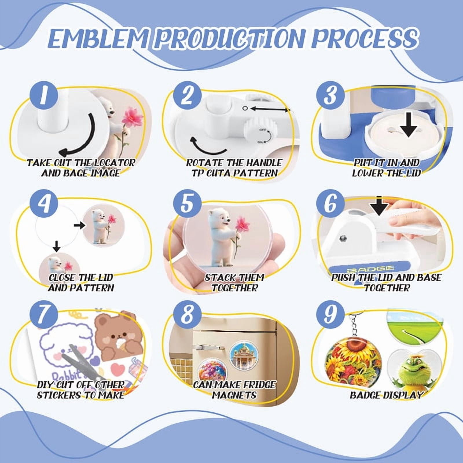 Button Maker Machine Installation-Free DIY Button Pin Maker Machine Badge Press Machine Blue