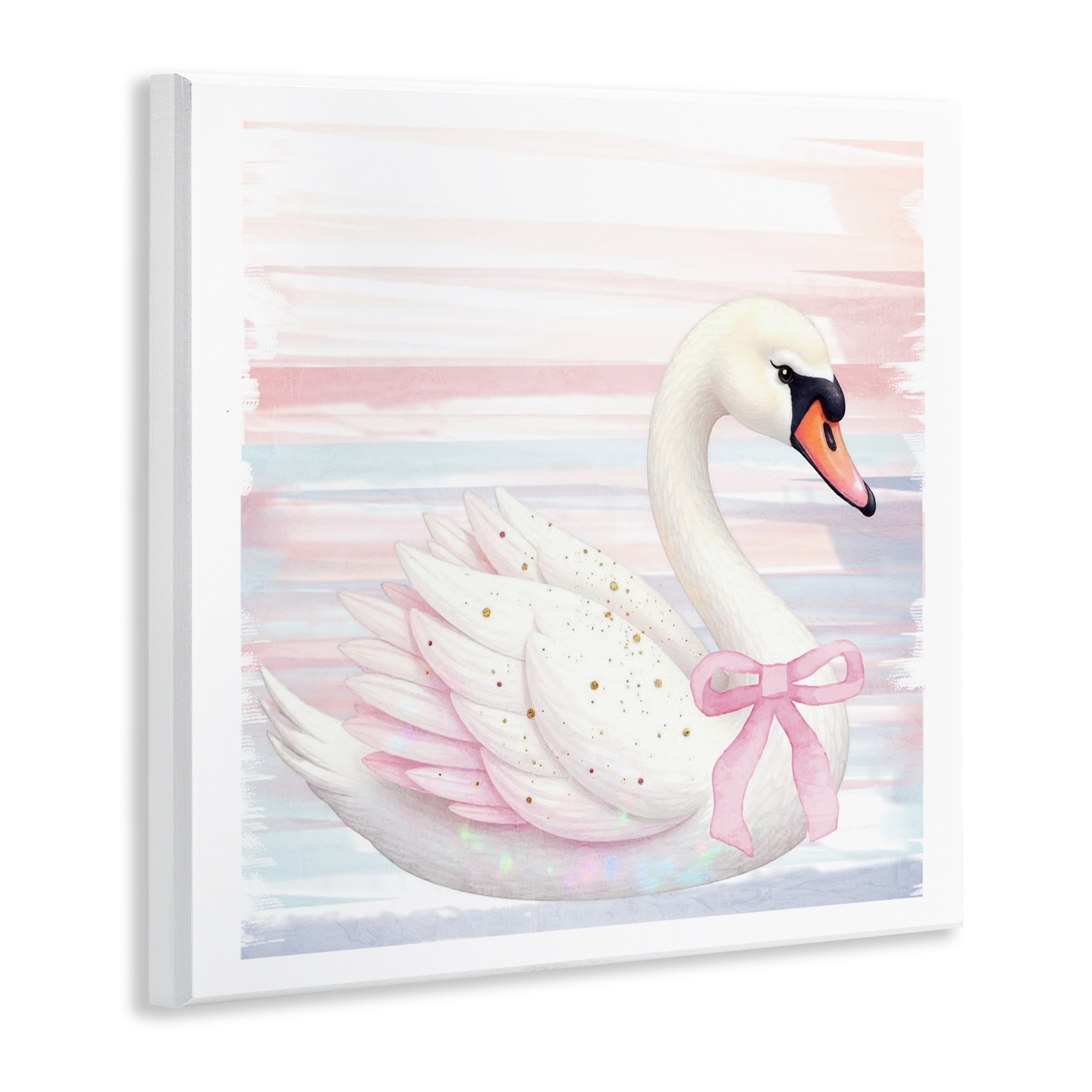 Pink Swan with Ribbon Wall Plaque Art, design by Kim Allen