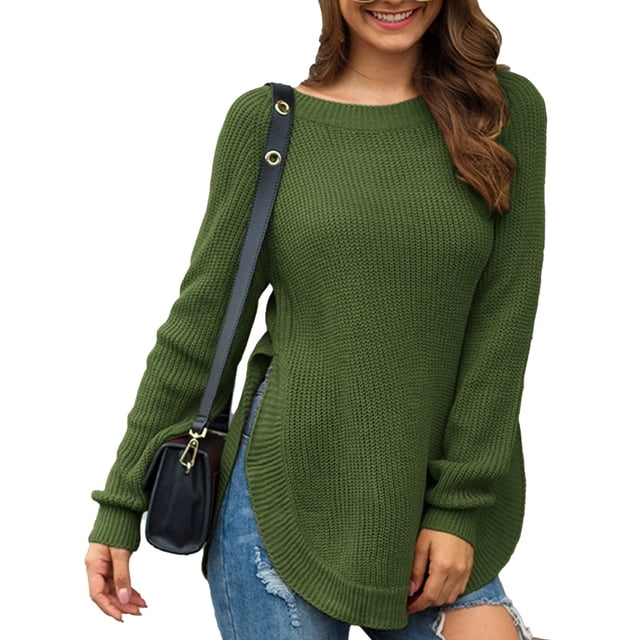 Top de otoño tejido con dobladillo dividido, suéter tejido para mujer, suéter tejido largo, suéter tejido para mujer, calidad inigualable