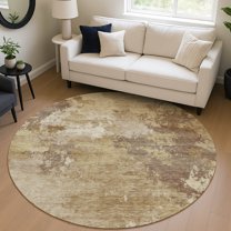 Addison Rugs Chantille Indoor/Outdoor Transitional Abstract Wheat Machine Washable Round Rug, 8' x 8'
