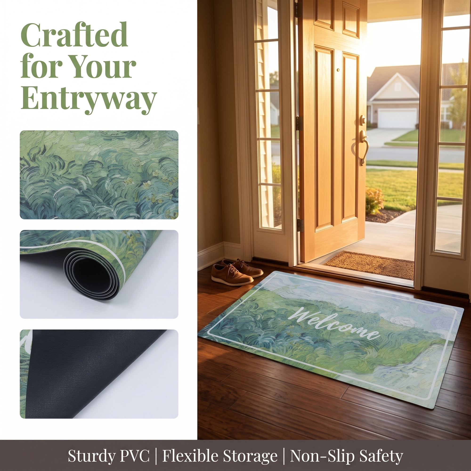 Unique Bargains Boho Doormat Non-Slip Doormat for Outdoor Entrance Green 30" x 18"