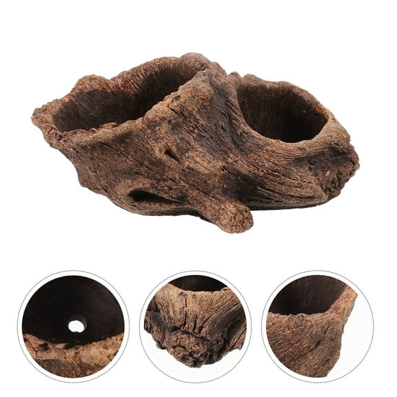 CRAFTHROU 1Set Rustic Decor Dark Brown Tree Stump Planter for Home and Office