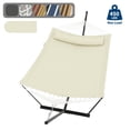 thumbnail image 1 of ﻿ 2 Person Hammock with Stand for Outside, Double Hammock with Stand and Pillow, Max 450 Lbs Capacity with Balance Rope, Large Hammock for Outdoor Patio Backyard Poolside, 1 of 7