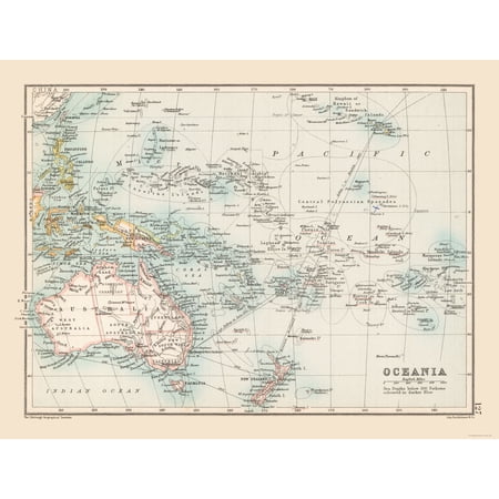 Historic Nautical Map - Oceania Sea Depth - Bartholomew 1892 - Vintage Wall Art