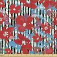 thumbnail image 2 of Ambesonne Floral Fabric by the Yard Upholstery, Budding Flowers and Stripes, 10 Yards, Dark Pink Sky Blue, 2 of 5