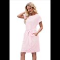 thumbnail image 1 of Vestido Camisero de Verano A Rayas de Corta para Mujer, Informal, con Lazo en la Cintura y Bolsillos, Rosa, Talla L, 1 of 9