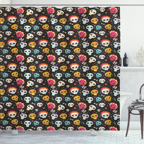 Ambesonne Sugar Skull Shower Curtain, Cultural Bones Flowers, 69"Wx84"L, Multicolor