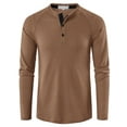 thumbnail image 3 of Haite Men Button Down Waffle T Shirts Fashion Long Sleeve Pullover Holiday Solid Color Henley Neck T-shirt Khaki S, 3 of 4