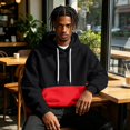 thumbnail image 5 of Men's Hoodie Drawstring Hooded Long Sleeve Color Block with Kangaroo Pocket Soft Touch Pullover Basic Top for Fall Winter Everyday Wear and Weekend Outings Black 3XL, 5 of 6