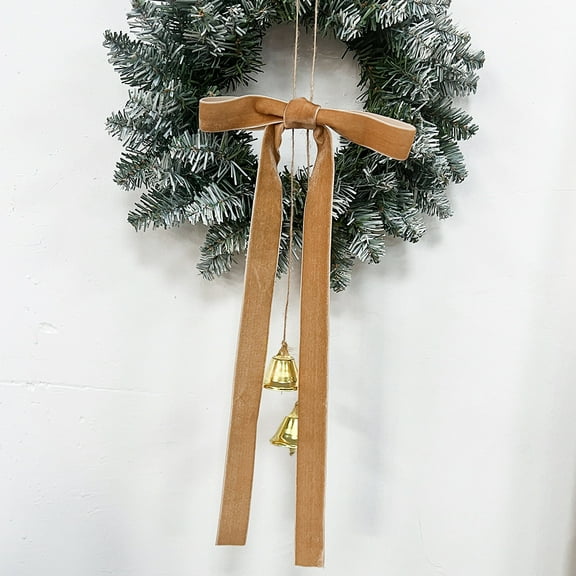 Burgundy Velvet Ribbon Bows - Versatile Hanging Bow Decor for Front Door Mantle Porch Wedding,Velvet Bow Pendant with Bells,Holiday Tree Wreath Topper,Thoughtful Christmas Gift