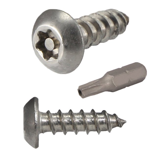 Tornillos de seguridad Torx para chapa metálica Fastenere - #8 x 1/2"" (paquete de 25) Tornillos de acero inoxidable antirrobo con cabeza de botón a prueba de manipulaciones para un mayor nivel de seg