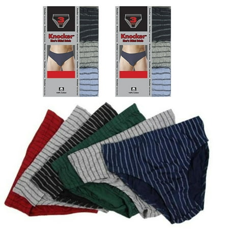 - 6 Pack Mens Bikinis Briefs Underwear 100% Cotton Lined Knocker Size Large 36-38