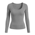 thumbnail image 7 of SuTry Womens Scoop Neck Top Long Sleeve Ribbed Knit Slim Fit Stretch Fabric Basic Tee Shirt Casual Everyday Wardrobe Staple, 7 of 7
