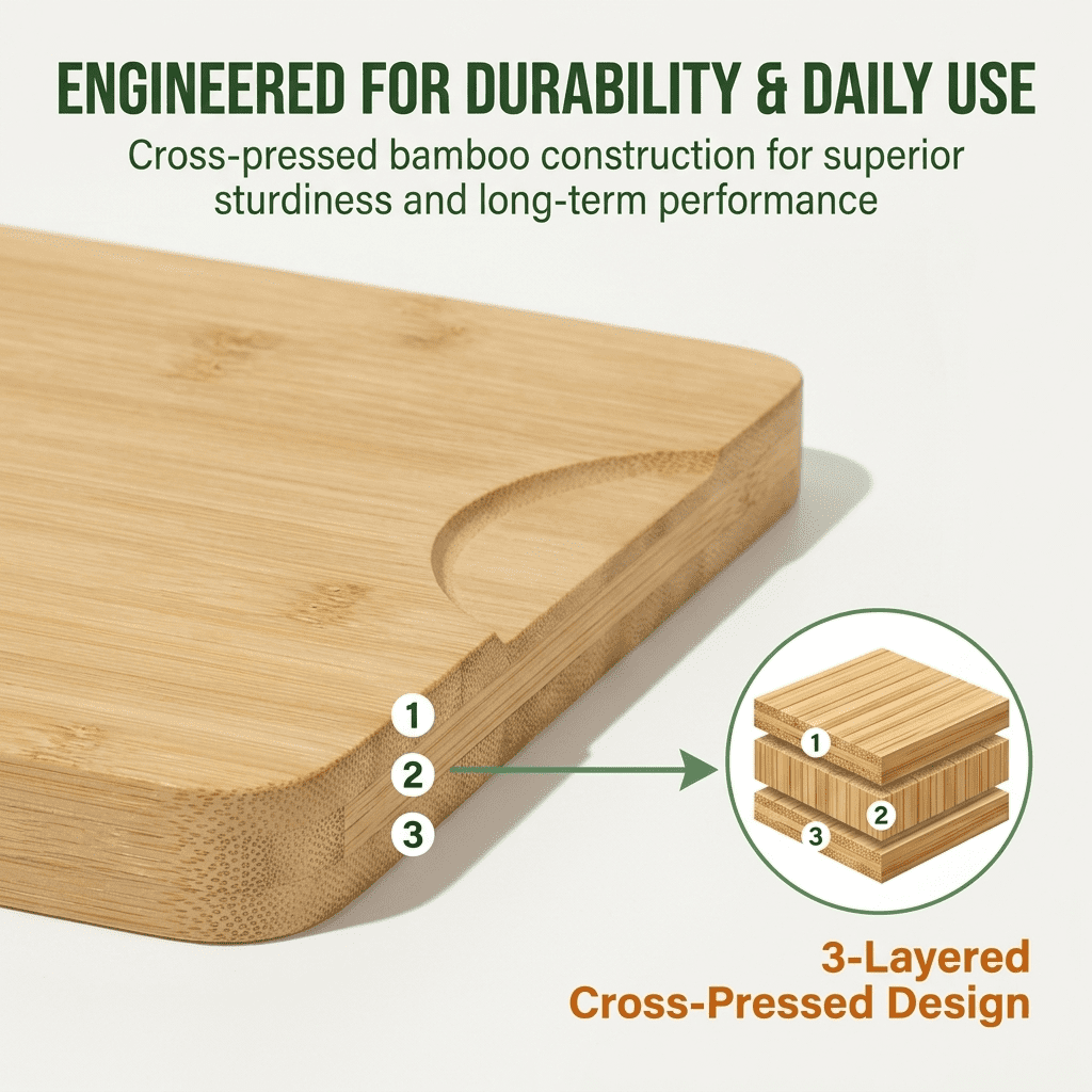 BEINGMATE Care Bamboo Cutting Board Set of 3 with Vertical Stand | Deep Liquid Grooves & Anti-Slip Handles | Heavy Duty Wood Chopping Boards for Kitchen | Natural, Sustainable & Knife-Friendly