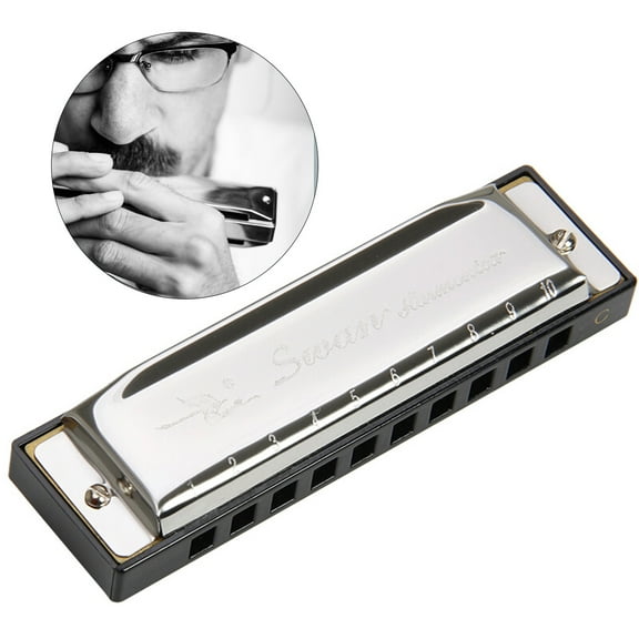 ROMANSENTIAL C Blues Professional Harmonica 1Pcs Stainless Steel Harmonicas for Adults Beginners