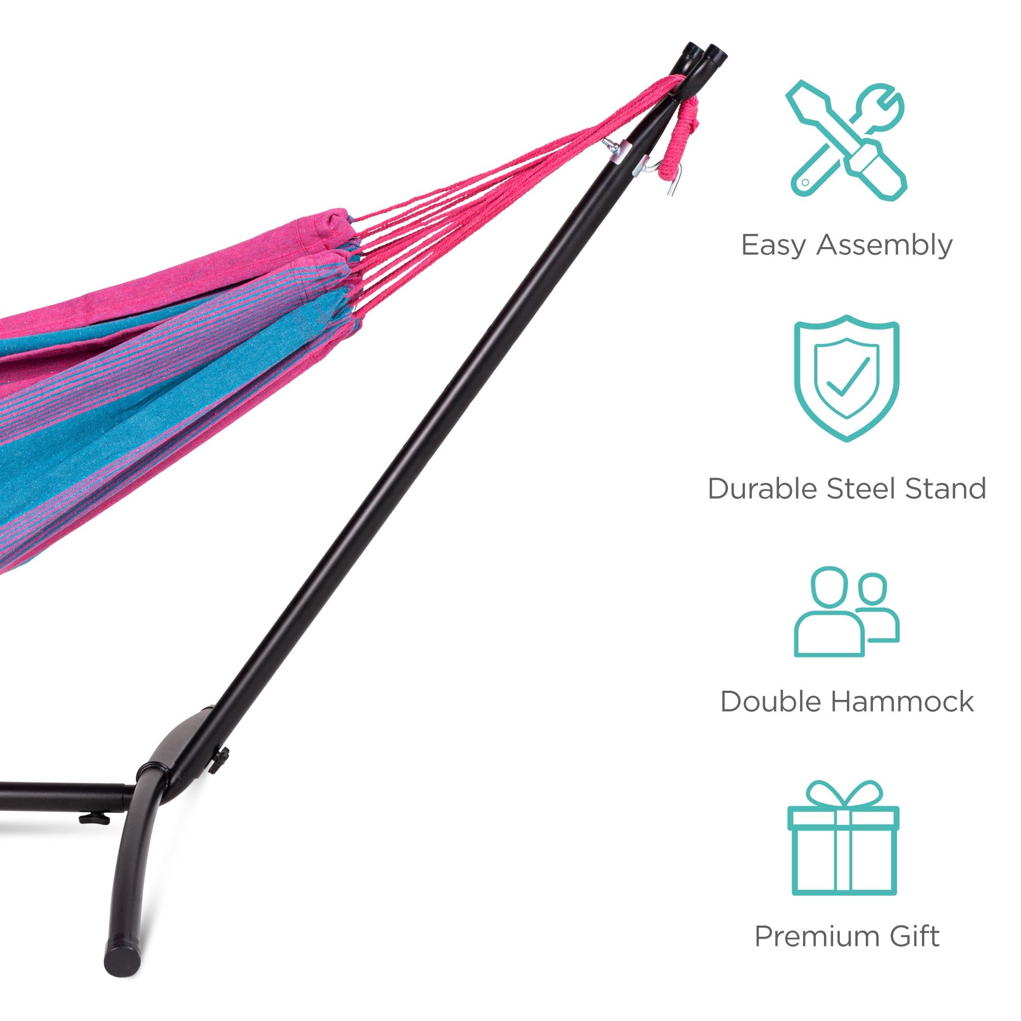 Best Choice Products 2-Person Brazilian-Style Cotton Double Hammock with Stand Set w/ Carrying Bag - Aster