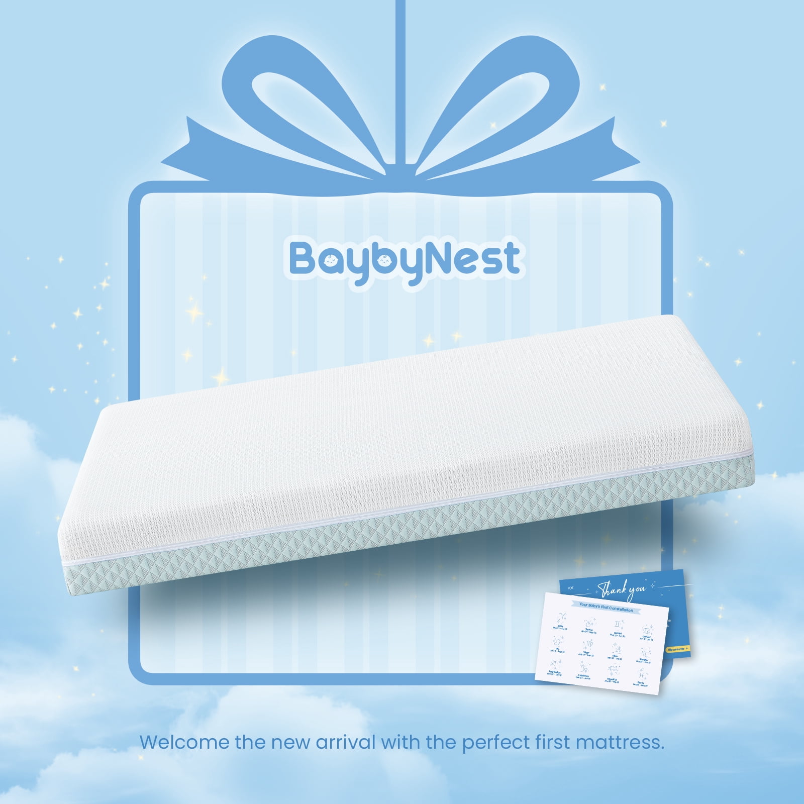 BaybyNest Mini Crib Mattress, Breathable Tencel-Lyocell Cover & Gel Memory Foam for Dual-Sided Infants & Toddlers, Fits Portable Cribs and Playards - 38x24x4 inches