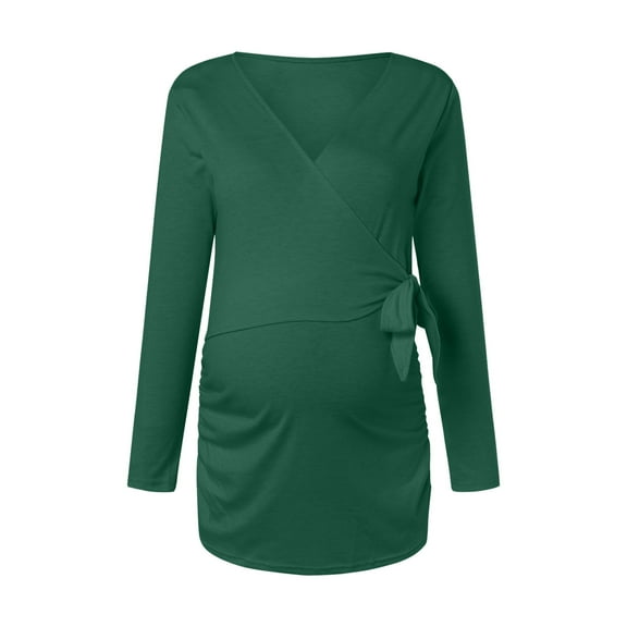 Hwmodou Women T-Shirts Pregnant Womens Maternity Irregular Soild Color Tee Short Sleeve Crew Neck Basic T Shirt Top Dailywear Pregnancy Clothes For Woman