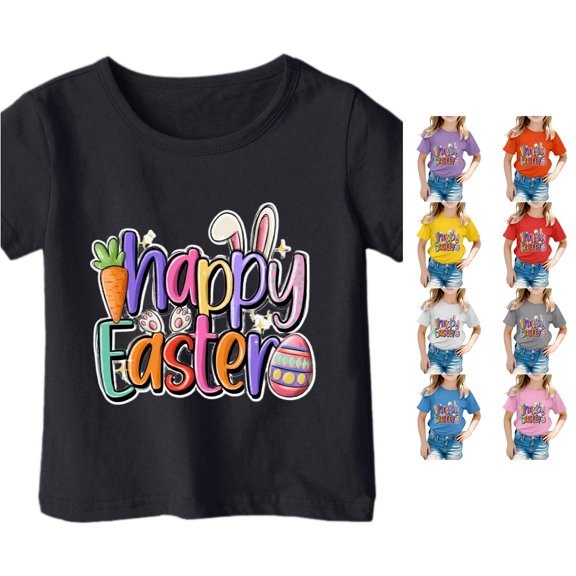 Toddler Girls Summer Casual Tops Crew Neck T Shirts Easter Cute Graphic Short Sleeve Tee Summer Casual T Shirt Size 2-3T ,Black